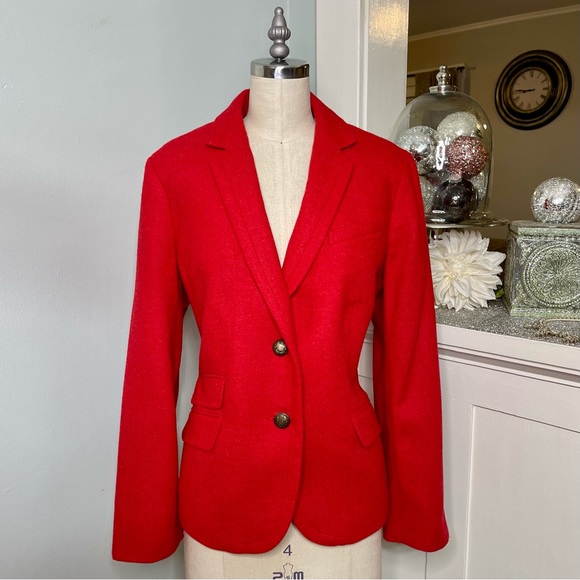 Talbots Shetland Wool Blazer Jacket Red Pop Herringbone 14 - Picture 13 of 13